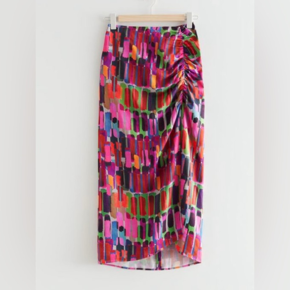 Printed side slit midi skirt
